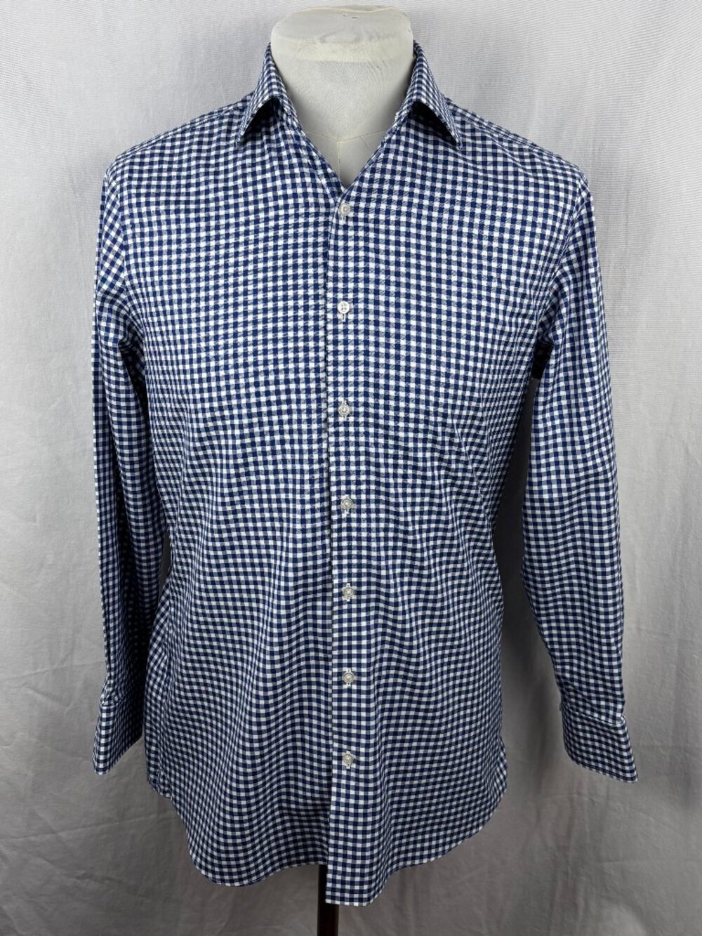 Proper Cloth Supima Cotton Navy Gingham Non-Iron Dress Shirt